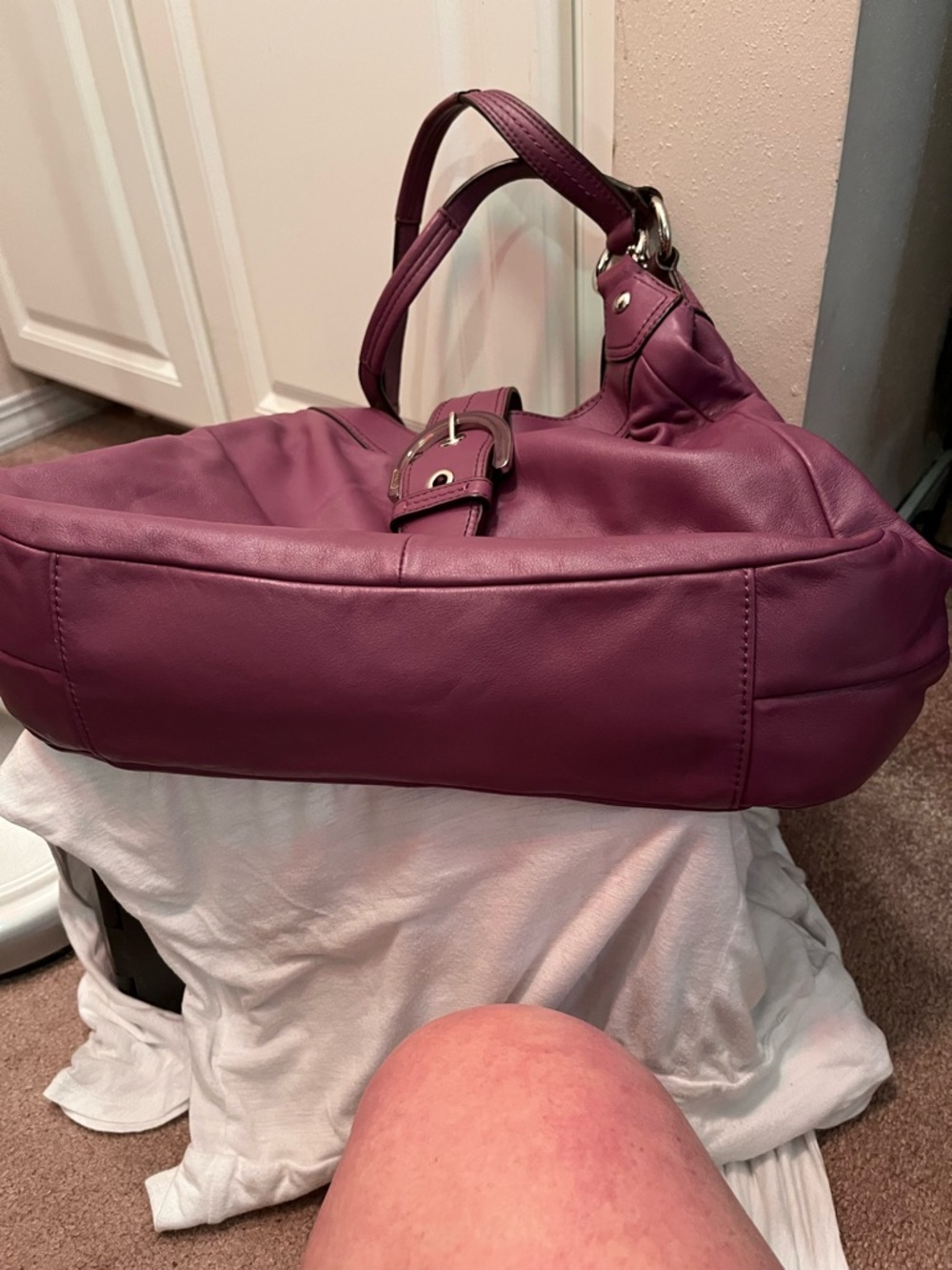 Coach Purple Saffiano Leather Shoulder Bag Silver Hardware - Picture 9 of 15